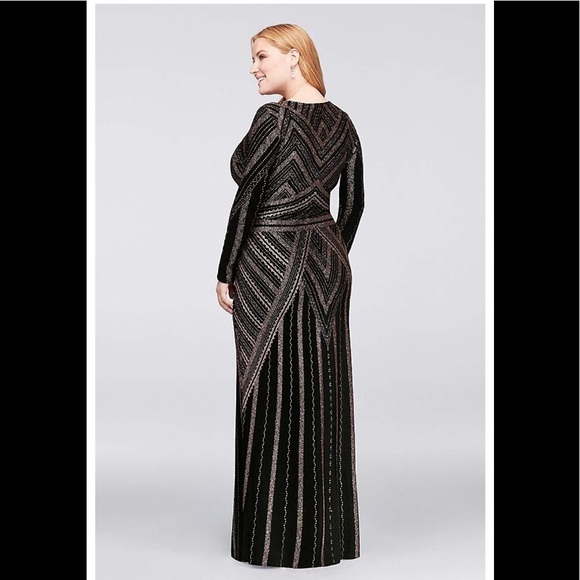 David's Bridal Long Sleeve Print Plus Sheath Gown - Picture 2 of 3